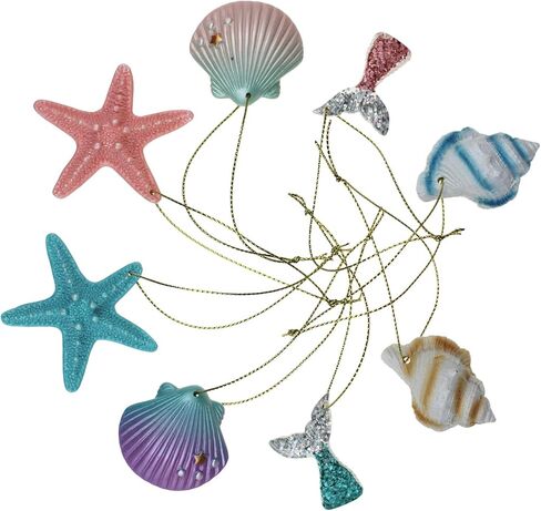 8 قطع من الأصداف البحرية ذات قلم الرصاص من الراتنج مع حبل لتعليق شجرة الكريسماس وحلي الشاطئ وديكور منزلي للزفاف ومشروع الحرف اليدوية بنفسك in Kuwait