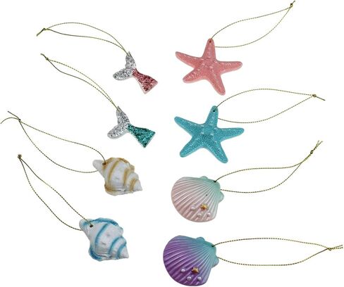 8 قطع من الأصداف البحرية ذات قلم الرصاص من الراتنج مع حبل لتعليق شجرة الكريسماس وحلي الشاطئ وديكور منزلي للزفاف ومشروع الحرف اليدوية بنفسك in Kuwait