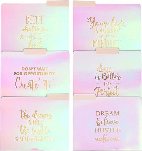 Paper Junkie 12 Pack Motivational Iridescent Decorative File Folders Emboss Rose Gold Foil, Letter Size in Saudi Arabia