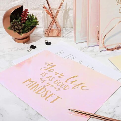 Paper Junkie 12 Pack Motivational Iridescent Decorative File Folders Emboss Rose Gold Foil, Letter Size in Saudi Arabia