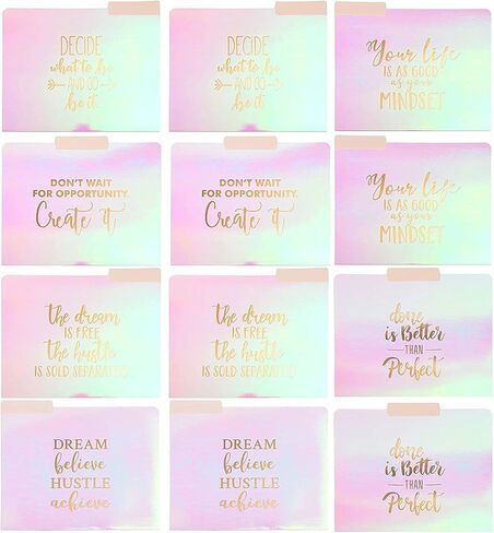 Paper Junkie 12 Pack Motivational Iridescent Decorative File Folders Emboss Rose Gold Foil, Letter Size in Saudi Arabia