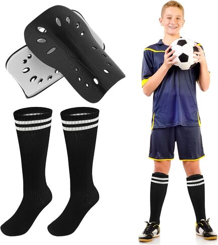 Kids Youth Football Shin Guards-1 Pair, High Elastic Long Soccer Sock Sleeves + Shin Pads for Youth Boys 5-12 Years, Football Games Leg Calf Protective Gear Black in Saudi Arabia