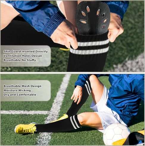 Kids Youth Football Shin Guards-1 Pair, High Elastic Long Soccer Sock Sleeves + Shin Pads for Youth Boys 5-12 Years, Football Games Leg Calf Protective Gear Black in Saudi Arabia