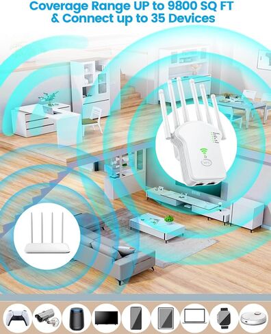 موسع WiFi، مكرر WiFi 1200 ميجابت/ثانية (867 ميجابت/ثانية 5 جيجا هرتز + 300 ميجابت/ثانية 2,4 جيجا هرتز)، معزز WiFi مع وضع مكرر/جهاز توجيه/نقطة وصول، موسع نطاق الإنترنت مع منفذ LAN/WAN، مناسب للمنزل والمكتب. in Kuwait