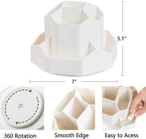 حامل أقلام رصاص للمكتب، منظم أقلام مكتب بلاستيكي يدور 360 درجة، 9 فتحات لطيفة دوارة لأقلام الرصاص المكتبية، علبة تخزين ثابتة لمستلزمات المكتب والأطفال والمدرسة المنزلية (بيج) in Kuwait