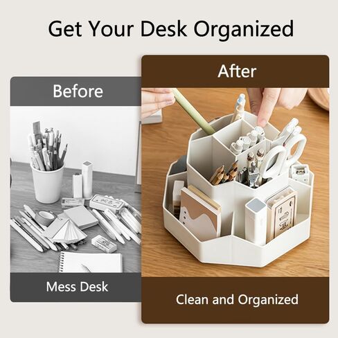 حامل أقلام رصاص للمكتب، منظم أقلام مكتب بلاستيكي يدور 360 درجة، 9 فتحات لطيفة دوارة لأقلام الرصاص المكتبية، علبة تخزين ثابتة لمستلزمات المكتب والأطفال والمدرسة المنزلية (بيج) in Kuwait