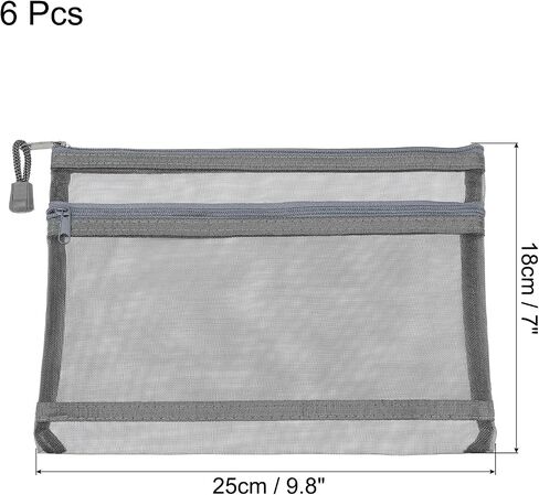MECCANIXITY Mesh Zipper Bags, A5 Nylon Double Layer Zip File Pouch Storage Organizer Pockets for Travel Office Accessories, Black Pack of 6 in Saudi Arabia