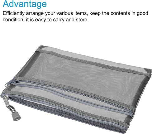 MECCANIXITY Mesh Zipper Bags, A5 Nylon Double Layer Zip File Pouch Storage Organizer Pockets for Travel Office Accessories, Black Pack of 6 in Saudi Arabia