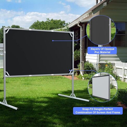 شاشة عرض مع حامل، شاشة أفلام خارجية محمولة من مادة PVC مقاس 120 بوصة مع حامل قابل للطي بشكل متكامل، شاشة عرض سهلة التركيب بنسبة 16:9 مع حقيبة حمل للسفر ليلاً لمشاهدة الأفلام in Kuwait