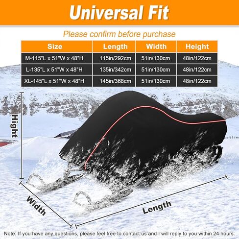 غطاء تزلج XYZCTEM Premium 420D مقاوم للماء وقابل للقطر على الجليد متوافق مع Yamaha Polaris Ski-Doo Arctic Cat (يناسب الطول 130 بوصة × 51 بوصة × 48 بوصة أسود) in Kuwait