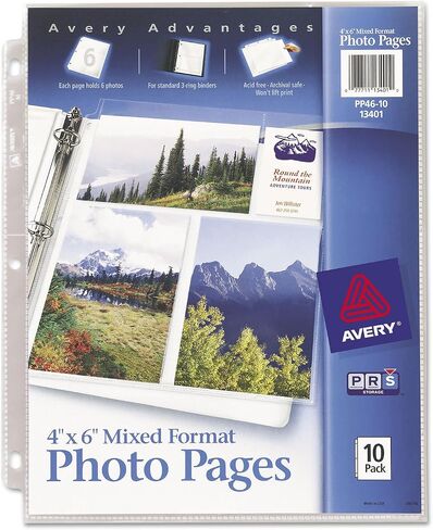 Avery 13401 Photo Storage Pages for Six 4 x 6 Mixed Format Photos, 3-Hole Punched, 10/Pack in Saudi Arabia