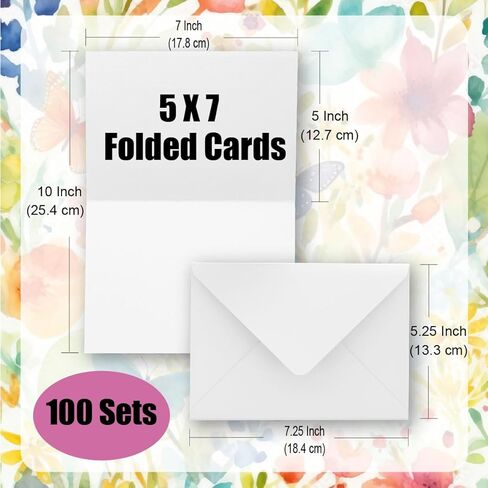 100 Pack Blank 5x7 Cardstock with Envelopes, Premium White Blank Cards and Envelopes Bulk Stationery Greeting Invitation Cards, Blank Note Cards and Envelopes for DIY Card Making or Wedding in Kuwait