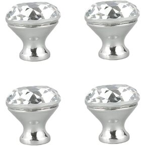 Crystal Door knobs,Door 4Pcs Gold Single Hole Diamond Crystal Handle Cabinet Wardrobe Door Handle.(Color:Bright Light,Size:30MM)