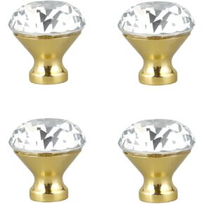 Crystal Door knobs,Door 4Pcs Gold Single Hole Diamond Crystal Handle Cabinet Wardrobe Door Handle.(Color:Gold,Size:25MM)