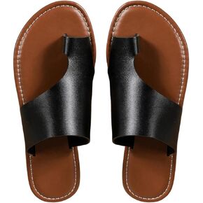 GORGLITTER Women's Leather Toe Ring Sandals Dressy Summer Slip on Slides Wide Width Beach Vacation Flats Sandals 2025