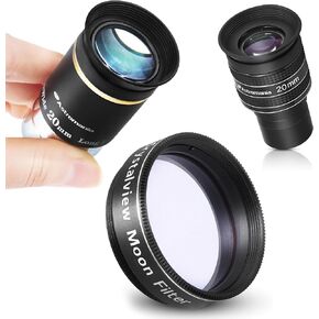 Astromania Telescope Eyepiece 20mm, Wide Angle 58 Degree - Bundle with - 66 Degree Eyepiece 20mm&1.25" Crystalview Moon Filter