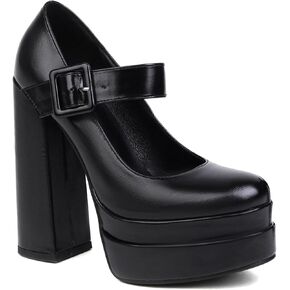 Women's Cute Platform Round Closed Toe Pumps Strap Comfortable Chunky High Heels Office Concise Kawaii Cosplay Work Casual Mary Jane Daily Wear Fashion Business Dress Shoes