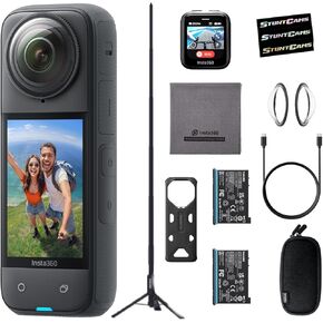 Insta360 x4 - Camera 8K 360 Action Camera ، فيديو عريض 4K ، بطارية إضافية ، عصا سيلفي ترايبود ، GPS Preview Lens Lens Suverting AI ، الرياضة ، السفر ، المحتوى الخارجي