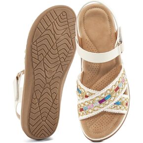 Almusen Flat Sandals for Women Dressy: Comfortable Summer Beach Shoes Casual Ankle Strap Bohemian Woven Walking Sandal in Saudi Arabia