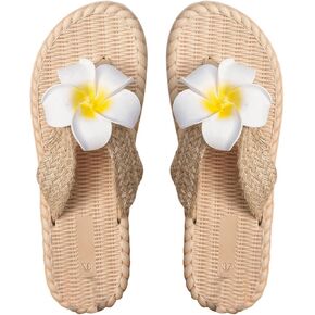 Verdusa Women's Floral Braided Thong Sandals T Strap Flip Flops Boho Beach Slides