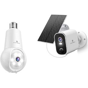 SYMYNELEC Solar Security Cameras Wireless Outdoor 2K + Light Bulb Security Camera 2K