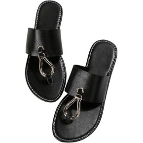 GORGLITTER Women's Ring Thong Flat Sandals Open Toe Flip Flops Leather Slippers Dressy Slides