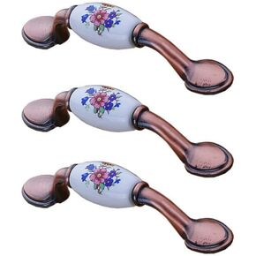 Vintage Cabinet Handles Pulls,Drawer pulls, 3pcs Ceramic Handle European-Style Retro Practical Handle Furniture Handle for Cabinet Wardrobe Suitcase (Orchid,Ancient Red,6033-96 Pitch-Row)