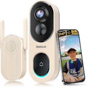 Doorbell Camera Wireless, 5MP Video Doorbell with Homebase, 180°Panoramic View, No Monthly Fee, 2.4 GHz WiFi, AI Motion Detection, VR Mode, Battery or Wired Powered