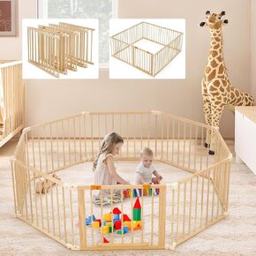 Wooden Baby Playpen كبير جدًا ، 74 "× 74" سورًا قابلاً للطي للأطفال والأطفال الصغار ، ساحة لعب السلامة مع بوابة قفل ، مركز أنشطة للأطفال قابل للتغيير وقابل للتوسيع (8 لوحة)