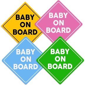 Pack 4 Pcs Baby On Board Sticker for Cars Vehicles Trucks Safety Caution Warning Security Sign Window Outdoor Funny Bumper Stickers Weatherproof Large Vinyl Decals Car Accessories