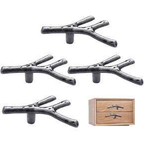 Vintage Cabinet Handles Pulls,Drawer pulls, 4pcs Simple Solid Drawer Knob Antique Wardrobe Cupboard Handles Extended Branch Furniture Handles (Color : As Show, Size : 122 * 21 * 25mm)