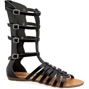 Emmanuela Ancient Greek Style Handmade Leather Gladiator Sandals, Quality Calf High Sandals with Rear Zipper at Shaft, Strappy Summer Flat Shoes for Women