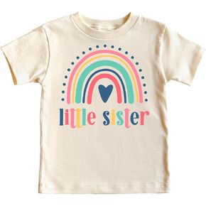 Olive Loves Apple Little Sister Heart Rainbow Shirts and Bodysuits for Sibling Reveal Baby Announcement for Baby Girls
