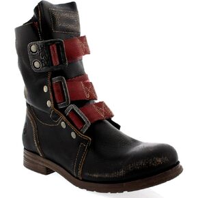 Womens Fly London Stif Leather Pull On Military Biker Buckle Ankle Boots