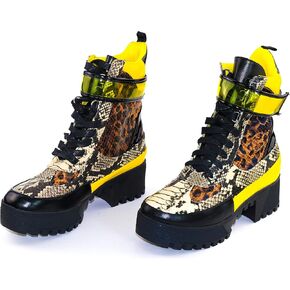 Cape Robbin Future Wave Leopard Snake Lace Up Lug Sole Commander Millitary Boots