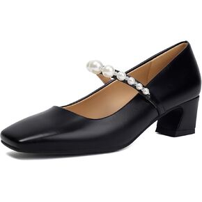 Dress Shoes for Women Comfortable Square Toe Low Block Heels Pearl Pumps