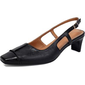 Women's Slingback Low Block Heels Square Toe Office Work Pumps Comfortable Dress Shoes