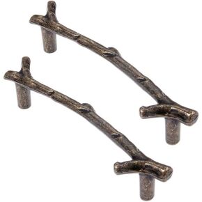 Vintage Cabinet Handles Pulls,drawer pulls, 2pcs Zinc Alloy Twig Branch Cabinet Handles Decorative Cabinet Wardrobe Furniture Door Drawer Knobs Pulls Handles Hardware Decor (Single Hole,Silver) (Black
