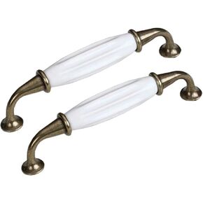 Vintage Cabinet Handles Pulls,drawer pulls, 2 pcs Drawer Pulls Handle Wardrobe Furniture Handle Classic White Ceramic Wardrobe Door Pulls Dresser s,Retro Bronze,Hole Centers 3.78" (Retro Bronze Hole D