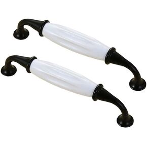 Vintage Cabinet Handles Pulls,drawer pulls, 2 pcs Drawer Pulls Handle Wardrobe Furniture Handle Classic White Ceramic Wardrobe Door Pulls Dresser s,Retro Bronze,Hole Centers 3.78" (Black Hole Distance