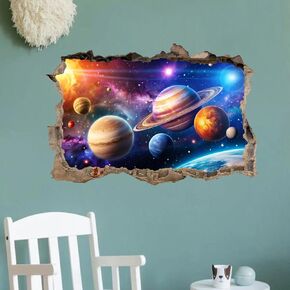 Olmixa 3D شرس الجدار مساحة مساحة كبيرة (34.2 "× 23") ، ملصقات جدار النظام الشمسي ، الفينيل الفضاء الخارجي كوكب جدار الفن للرضع ديكور غرفة نوم حضانة الأطفال