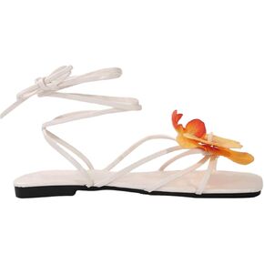 Verdusa Women's 3D Flower Strappy Sandals Lace Up Square Toe Roman Sandals