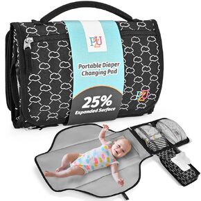 Portable Changing Pad for Baby - Foldable Travel Diaper Mat with Wipes Pocket - Compact Portable Station for Diaper Bag,Car Seat, or Stroller - On-The-Go Baby Changing Essential（Black）