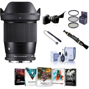 Sigma 16mm f/1.4 DC DN Contemporary Lens for L Mount, Bundle with ProOptic 67mm Filter Kit, Cleaning Kit, Lens Cap Tether, Flex Lens Shade, PC Software Kit, Lens Cleaner