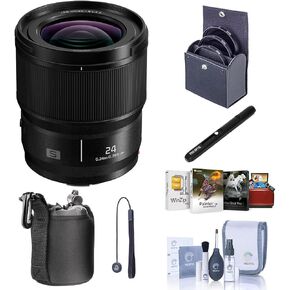 Panasonic Lumix S 24mm f/1.8 Lens for L Mount, Bundle with Mac Software Kit, 67mm Filter Kit, Pouch, Lens Cleaner, Cleaning Kit, Lens Cap Tether