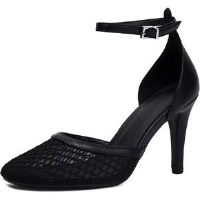 XIEDA Women's Mesh Heels Closed Toe Ankle Strap Stiletto Sexy High Heels Prom Dress Pumps Shoes