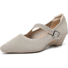 Women's Wedge Block Heel Pumps Ladies Breathable Weave Casual Shoes Buckle Strap Mary Janes