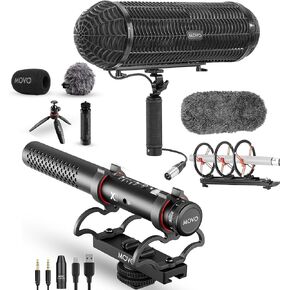 Movo X1 USB-C/XLR Shotgun Microphone with BWS1000 Blimp