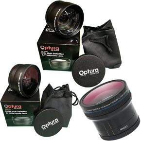 شملت مجموعة العدسات البصرية 52 مم Optura HD عدسة زاوية عريضة+ عدسة HD Fisheee+ 2.2x عدسة تليفوتوغرافية ل panasonic lumix g vario 45-150mm f/4-5.6 ASPH. Mega O.I.S. عدسة