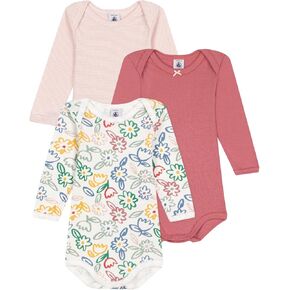 Petit Bateau Babies' long-sleeved floral cotton bodysuits - 3-pack SIZES 3-36 MONTHS
